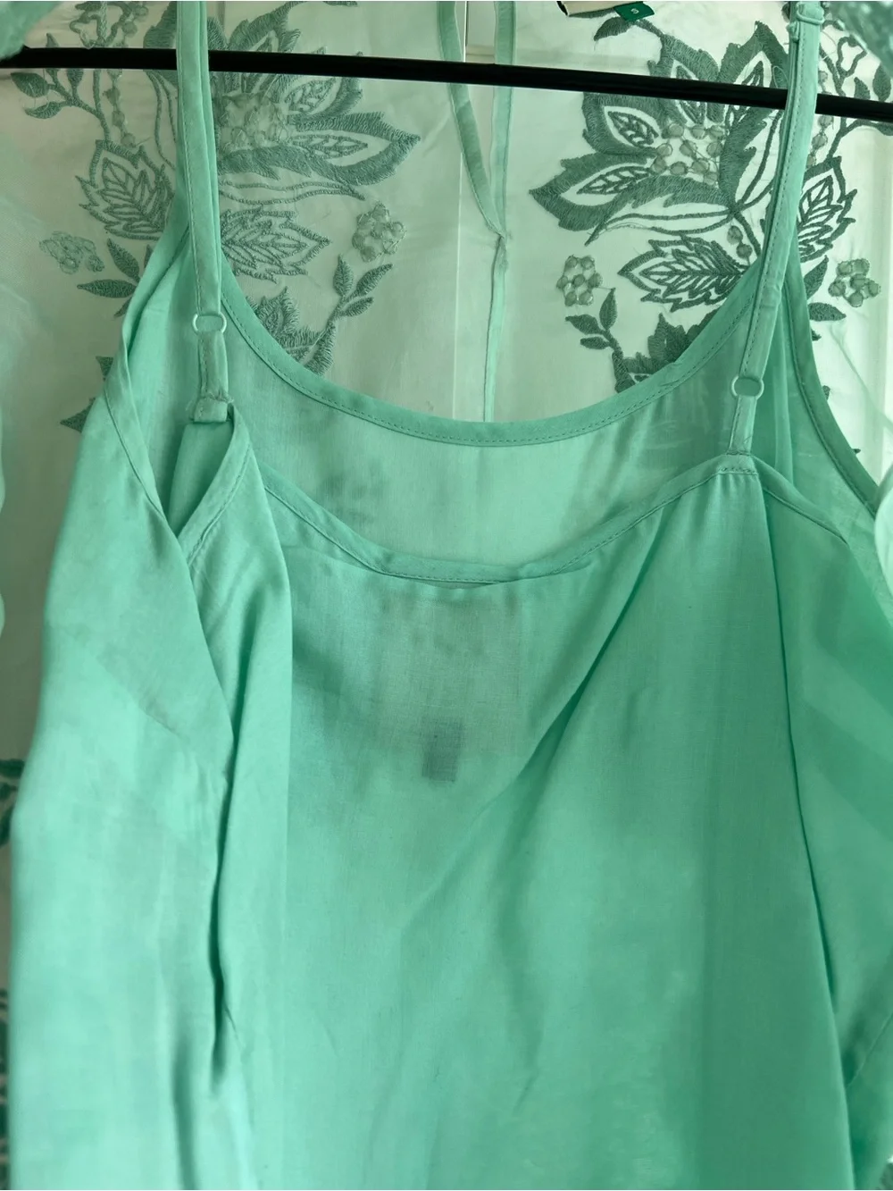 FARM RIO Embellished Mint Green Sheer Blouse with Puff Sleeves Size S